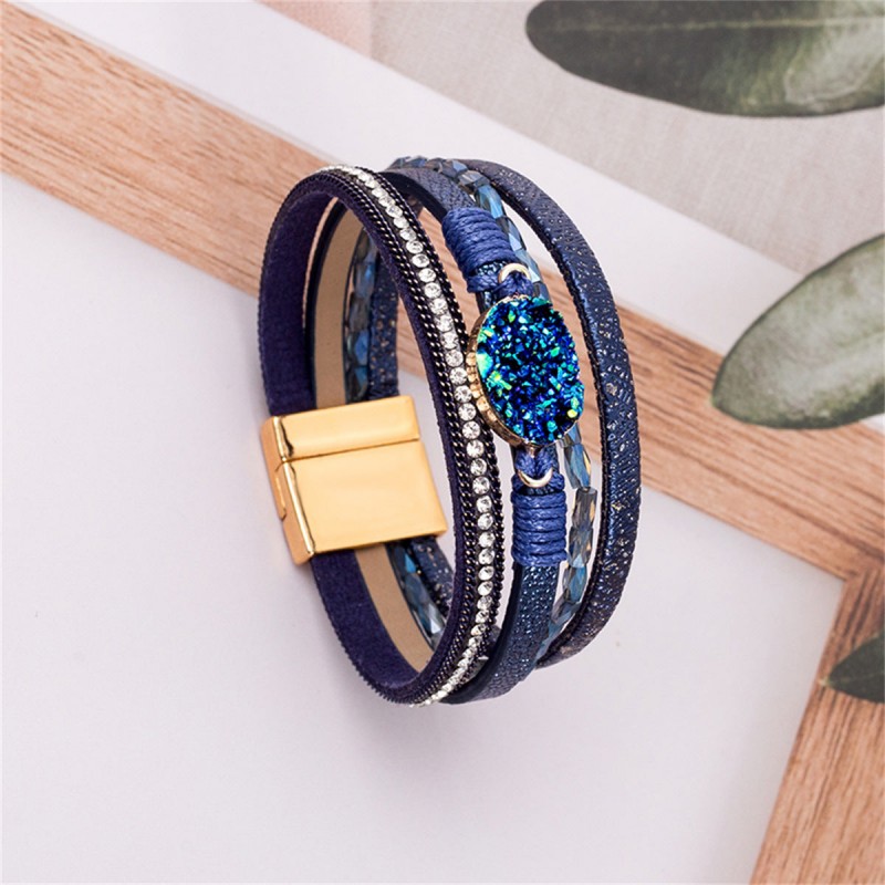 Crystal Studded Vintage Ethnic Style Beaded Leather Bracelet Crystal Studded Vintage Ethnic Style Beaded Leather Bracelet