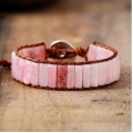 Natural Stone Square Tube 4*13MM Leather Beaded Bracelet