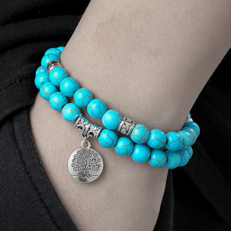 8mm Turquoise World Tree Bracelet Set of Two