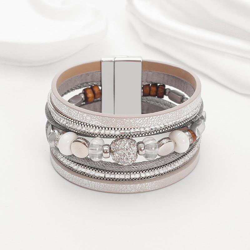 Bracelet retro multi-layer magnetic buckle leather bracelet