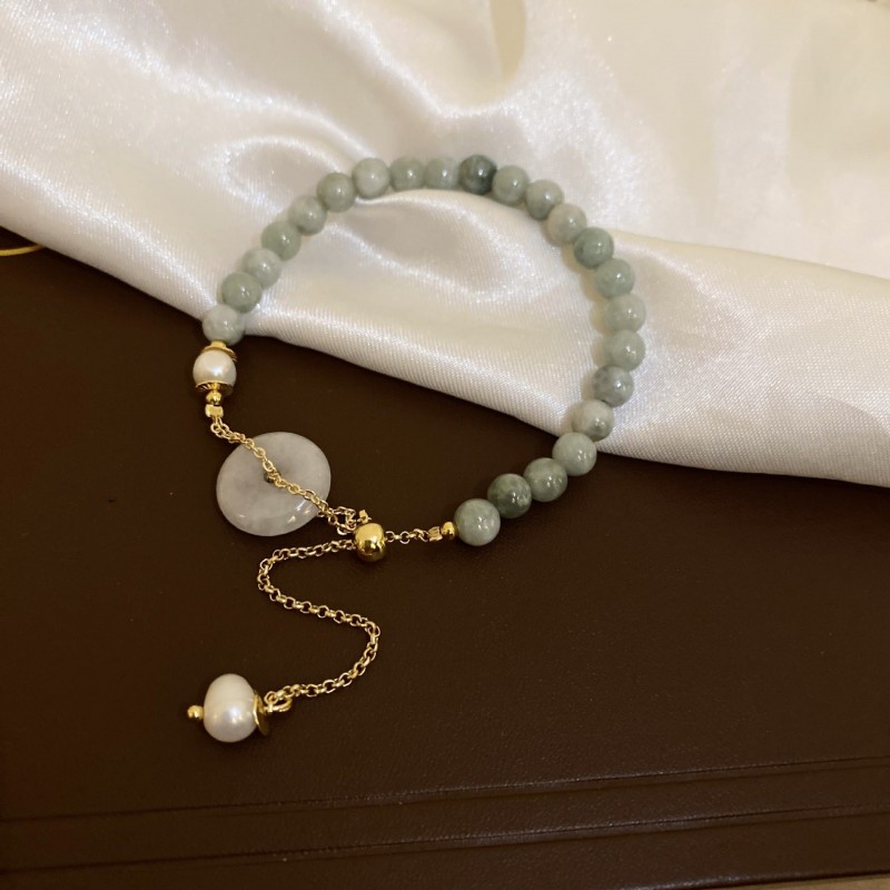 Tide Elegant Pearl Crystal Jade Double Circle Bracelet