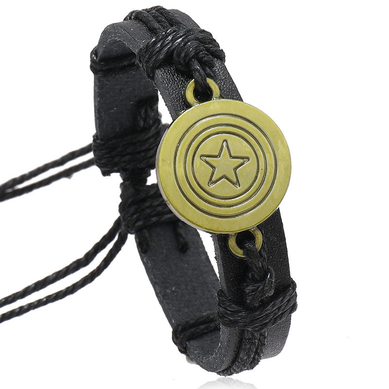 Vintage Woven Antique Copper Alloy Pentagram Leather Bracelet OLY-BT-ChiY001