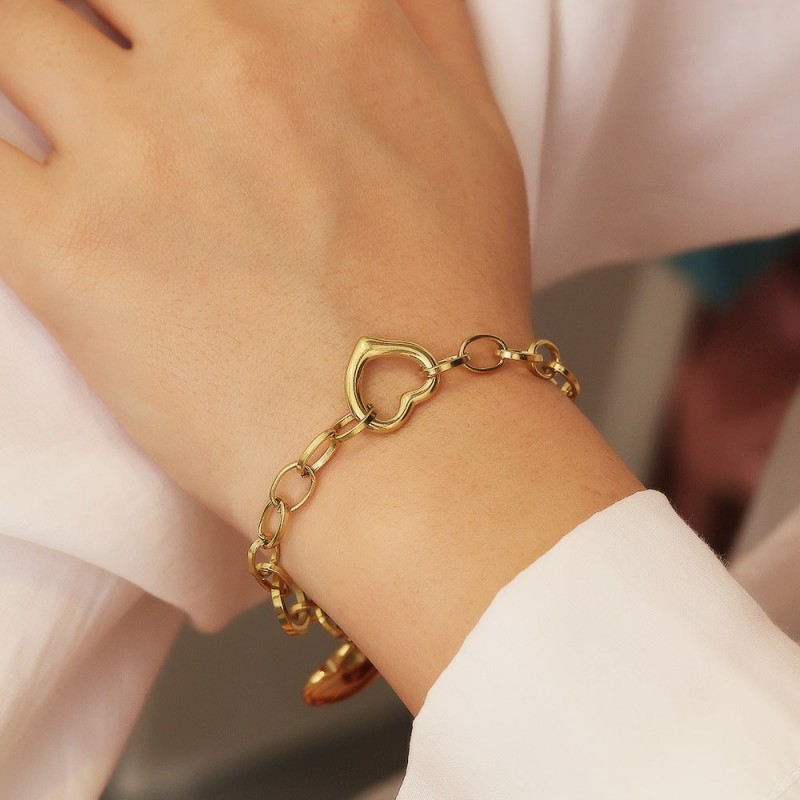 Stainless steel bracelet gold plated heart shaped bracelet
