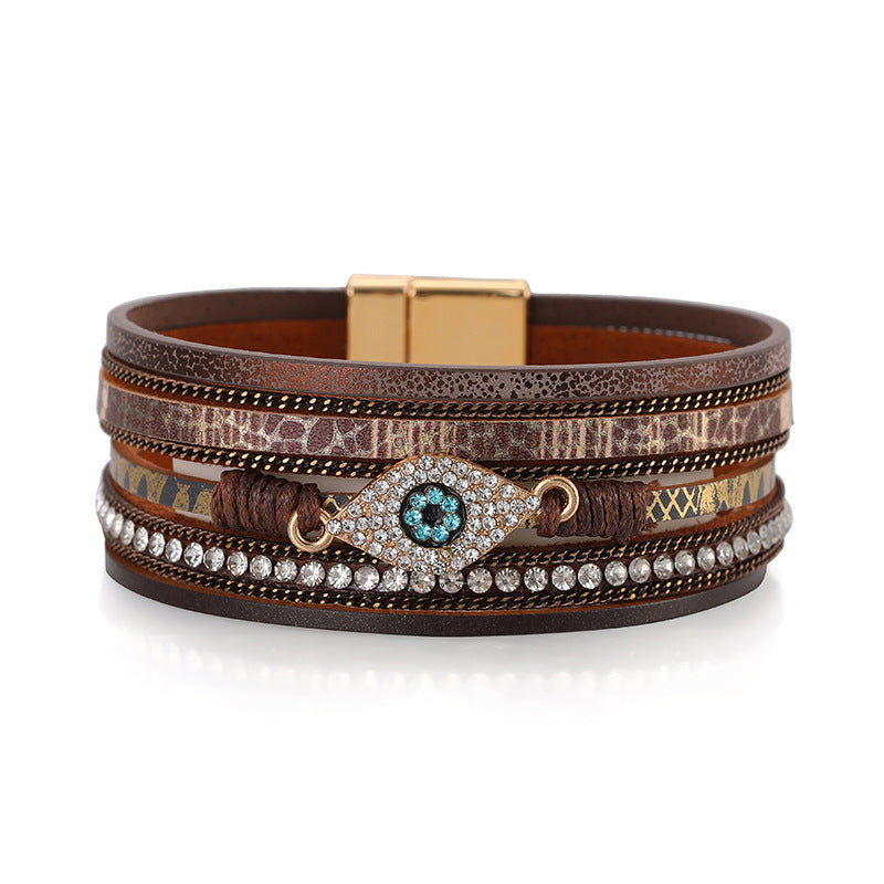 Devil's Eye Diamond Design Multi-Layer Pu Leather Ethnic Style Bracelet Devil's Eye Diamond Design Multi-Layer Pu Leather Ethnic Style Bracelet