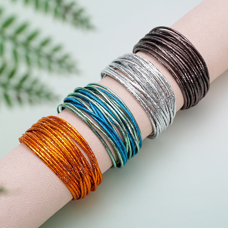 Bohemian Imitation Gold Wire Magnetic Clasp Leather Bracelet