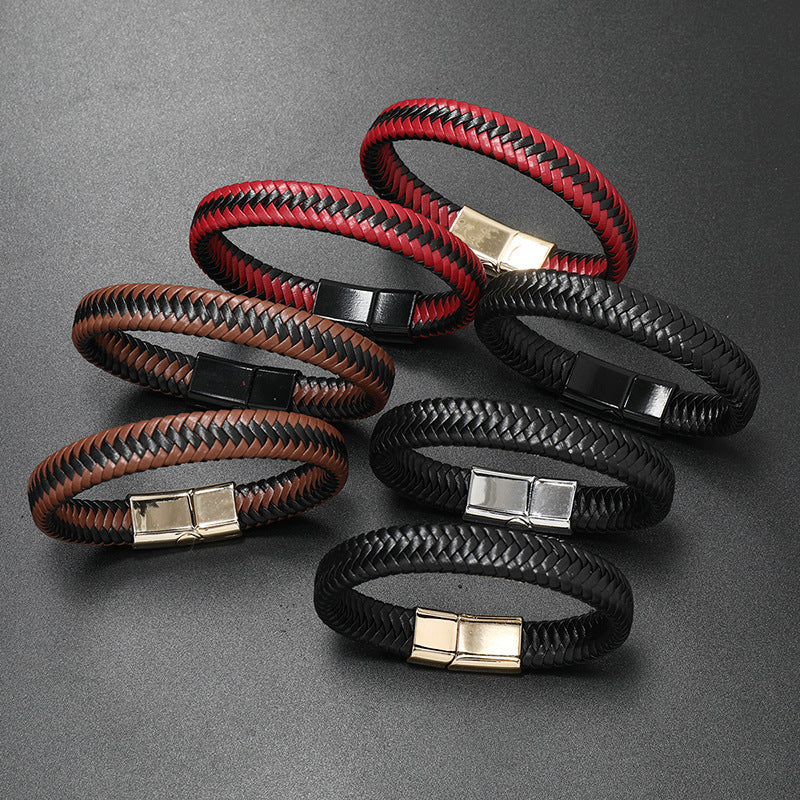 Men's Leather Woven Magnetic Buckle Bracelets