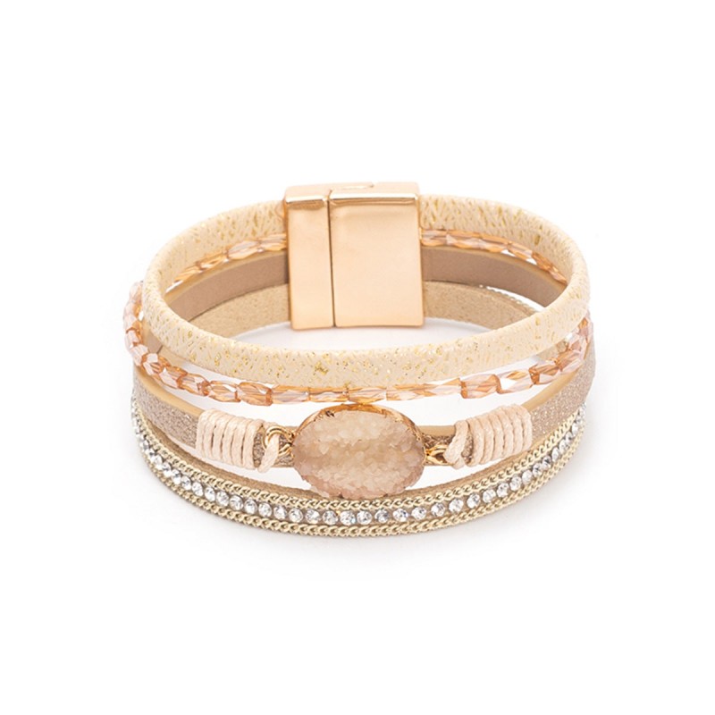 Crystal Studded Vintage Ethnic Style Beaded Leather Bracelet Crystal Studded Vintage Ethnic Style Beaded Leather Bracelet