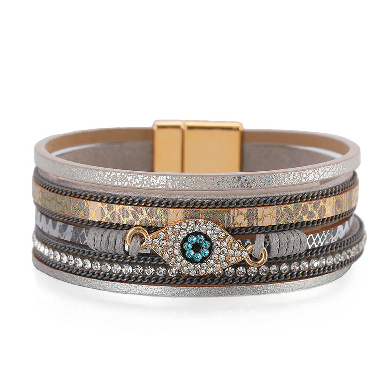 Devil's Eye Diamond Design Multi-Layer Pu Leather Ethnic Style Bracelet Devil's Eye Diamond Design Multi-Layer Pu Leather Ethnic Style Bracelet