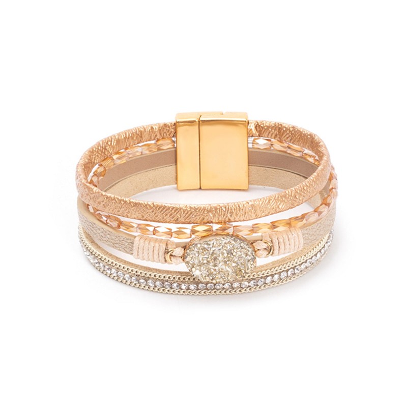 Crystal Studded Vintage Ethnic Style Beaded Leather Bracelet Crystal Studded Vintage Ethnic Style Beaded Leather Bracelet