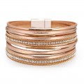 Multi-layered Genuine Leather Fine Chain Copper Tube Diamond Bracelet