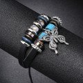 Alloy Butterfly Pendant Woven Cowhide Bracelet OLY-BT-ChiY004