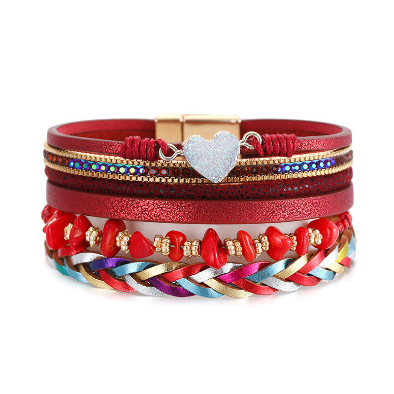 Retro Hand-woven Leather Multi-layer Diamond-encrusted Ethnic Style Gravel Bracelet