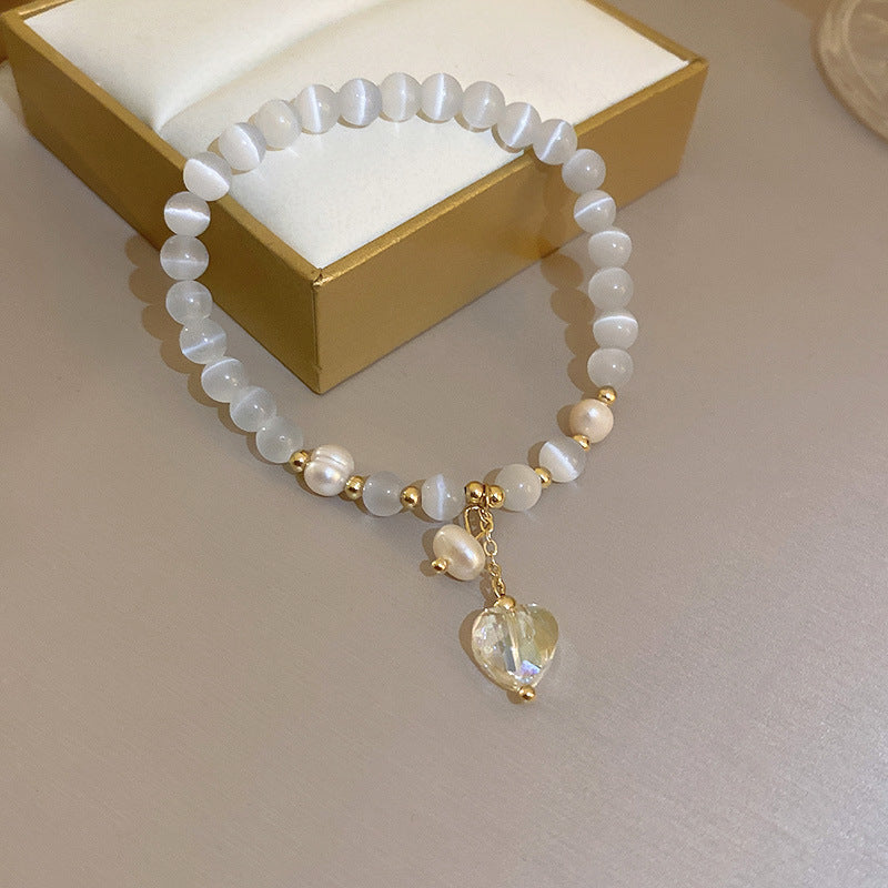 Tide Elegant Pearl Crystal Jade Double Circle Bracelet