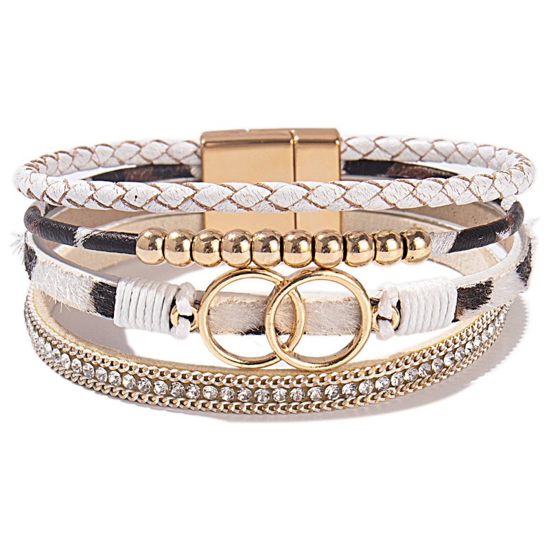 Handmade Magnetic Clasp Diamond Encrusted Leather Bracelet Handmade Magnetic Clasp Diamond Encrusted Leather Bracelet