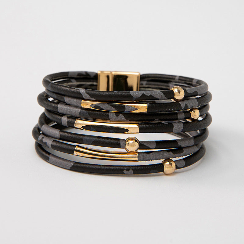 Leopard Print Magnetic Buckle Leather Bracelet