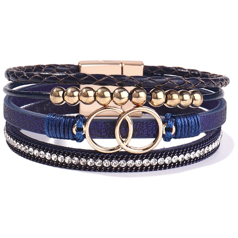 Handmade Magnetic Clasp Diamond Encrusted Leather Bracelet Handmade Magnetic Clasp Diamond Encrusted Leather Bracelet