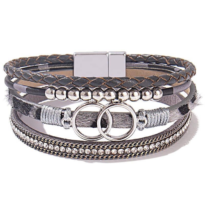 Handmade Magnetic Clasp Diamond Encrusted Leather Bracelet Handmade Magnetic Clasp Diamond Encrusted Leather Bracelet