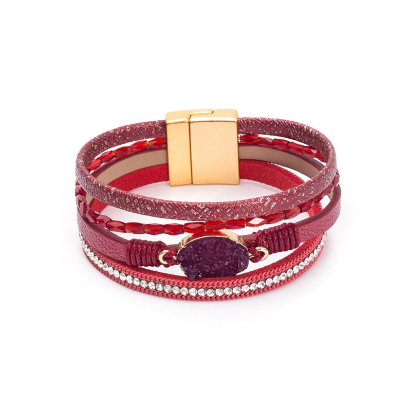 Crystal Studded Vintage Ethnic Style Beaded Leather Bracelet Crystal Studded Vintage Ethnic Style Beaded Leather Bracelet