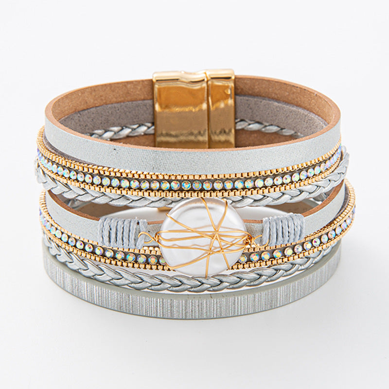 Baroque Freshwater Pearl Braided Multi-Layered Leather Bracelet Baroque Freshwater Pearl Braided Multi-Layered Leather Bracelet