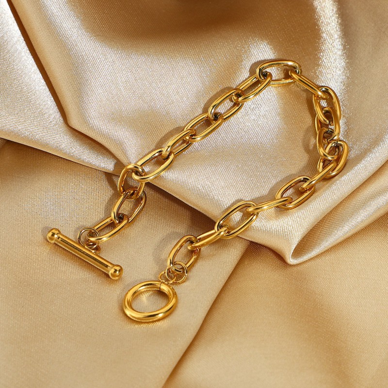 fashion gold-plated stainless steel oval chain bracelet