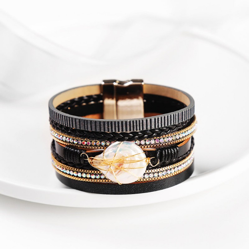 Baroque Freshwater Pearl Braided Multi-Layered Leather Bracelet Baroque Freshwater Pearl Braided Multi-Layered Leather Bracelet