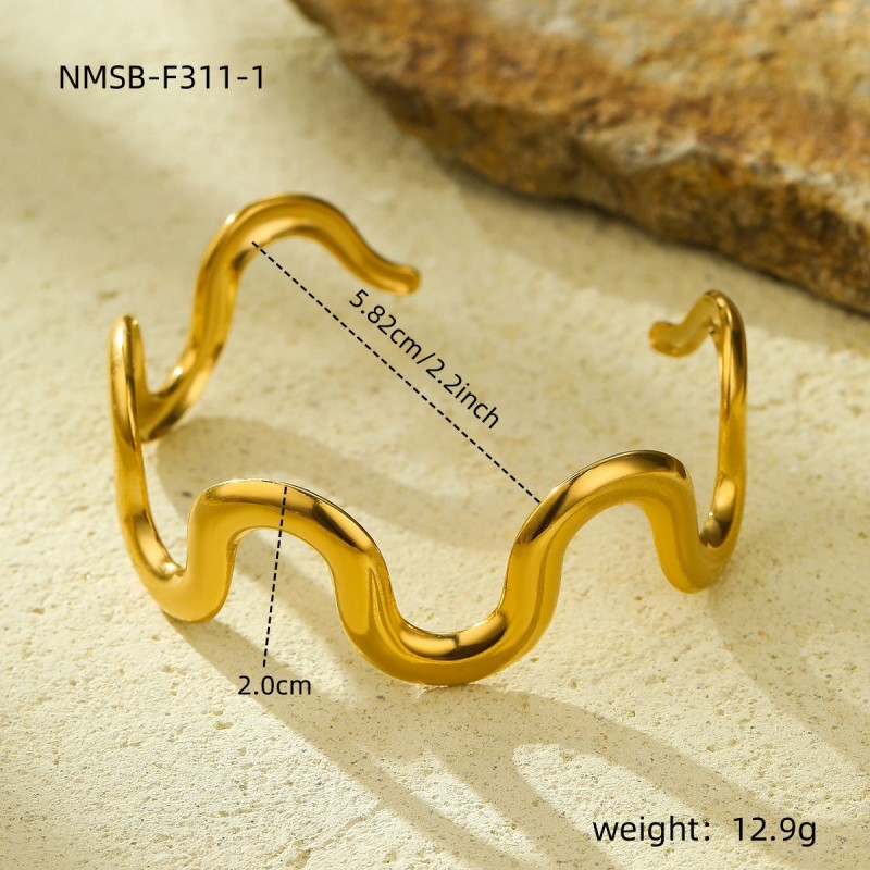 Titanium steel wave necklace bracelet 18K gold stainless steel jewelry