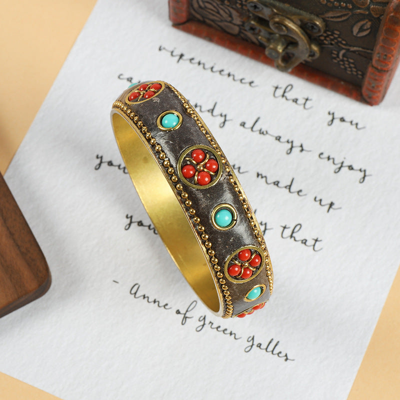 Vintage Brass with Turquoise Ethnic Style Bracelet