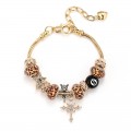 Leopard print cross stainless steel beaded bracelet