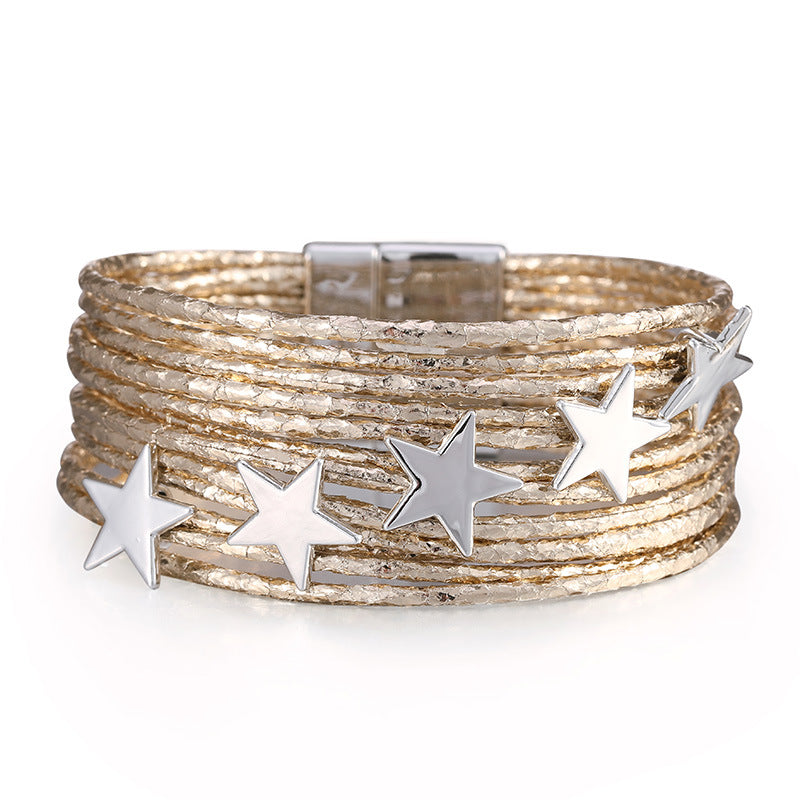 Multi-layer PU Magnetic Buckle Creative Five-pointed Star Bracelet