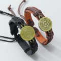 Vintage Woven Antique Copper Alloy Pentagram Leather Bracelet OLY-BT-ChiY001