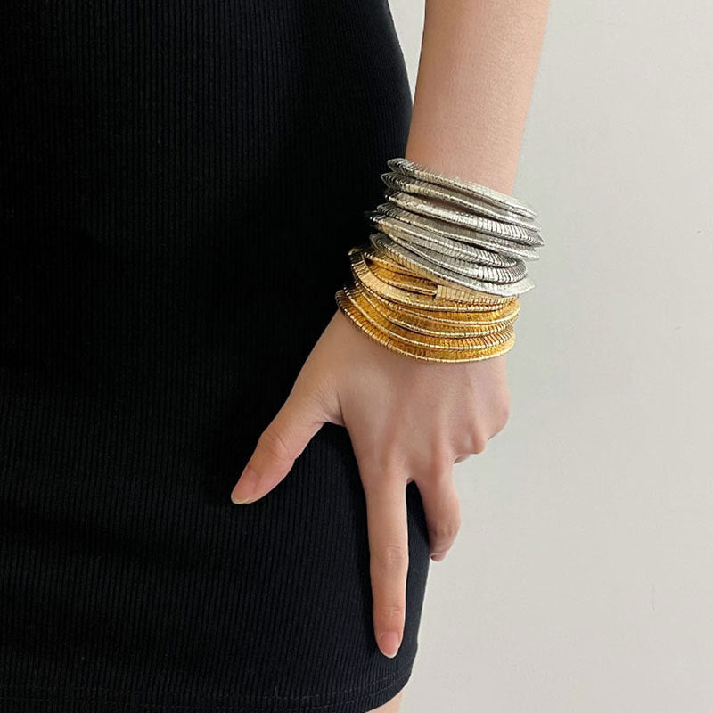 Light Luxury Multi-layer Gold and Silver Stacked Stretch Bracelet