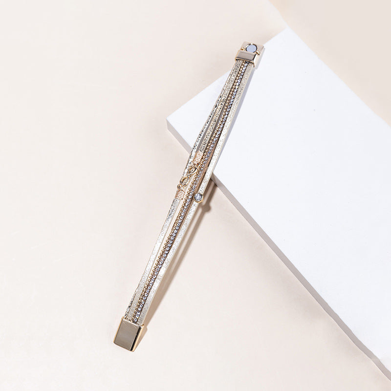 Punk Style Multi-layer Diamond Leather Bracelet