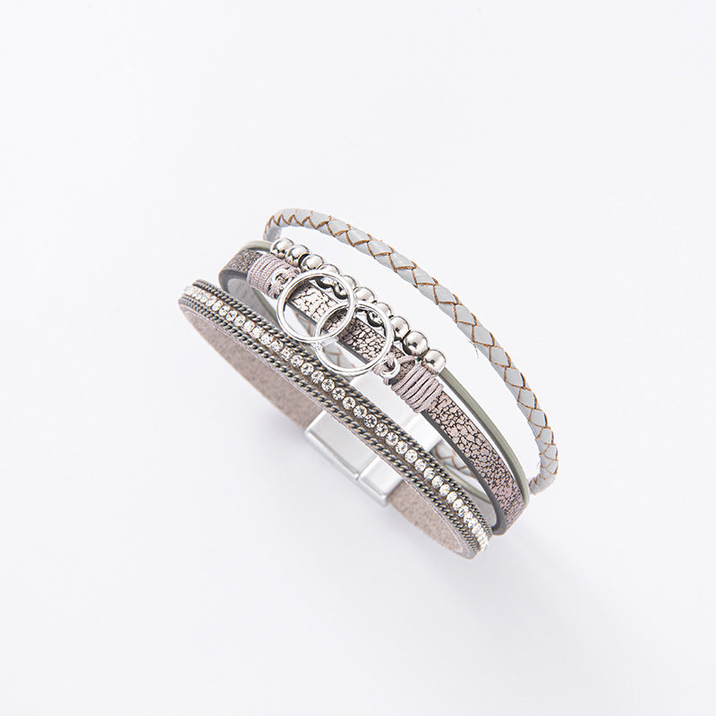 Handmade Magnetic Clasp Diamond Encrusted Leather Bracelet Handmade Magnetic Clasp Diamond Encrusted Leather Bracelet