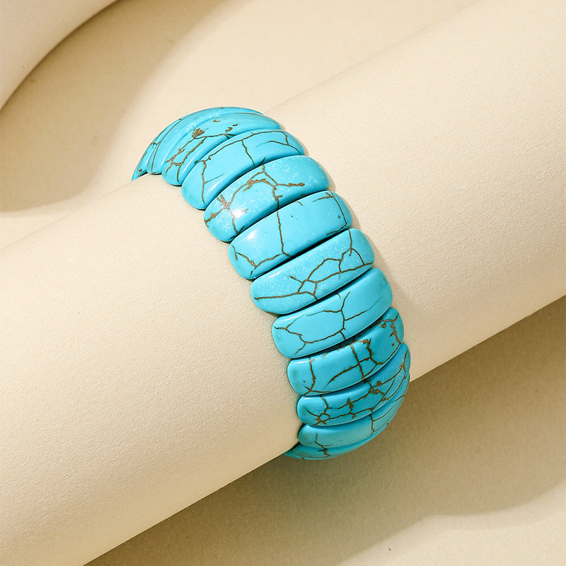 Fashion Retro Bohemian Style Wide Textured Turquoise Bracele