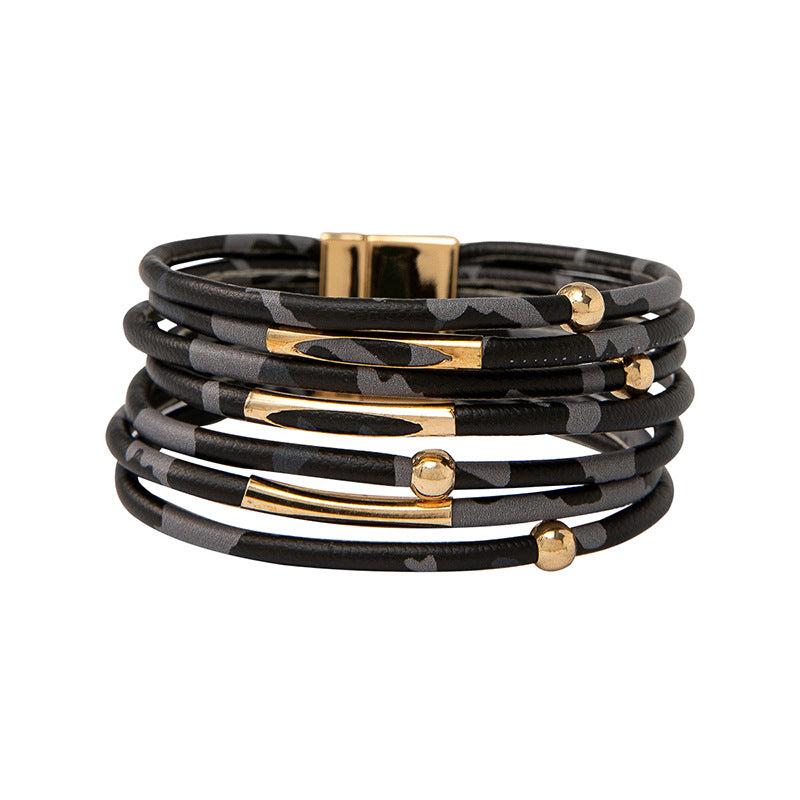 Leopard Print Magnetic Buckle Leather Bracelet