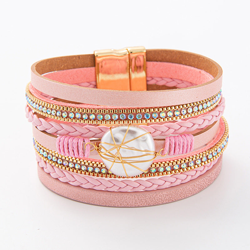 Baroque Freshwater Pearl Braided Multi-Layered Leather Bracelet Baroque Freshwater Pearl Braided Multi-Layered Leather Bracelet