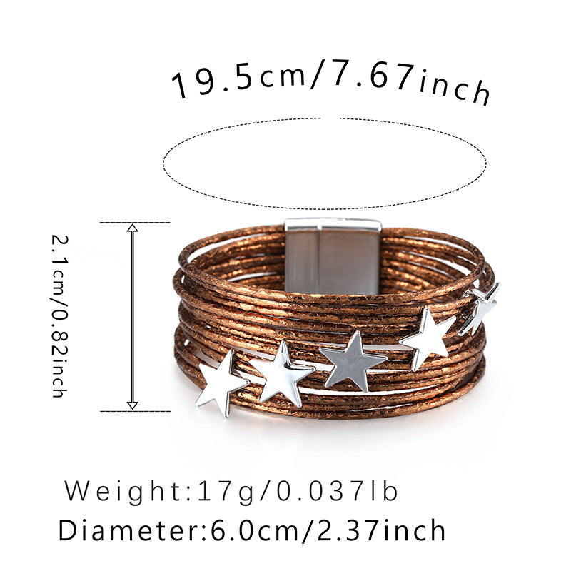 Multi-layer PU Magnetic Buckle Creative Five-pointed Star Bracelet