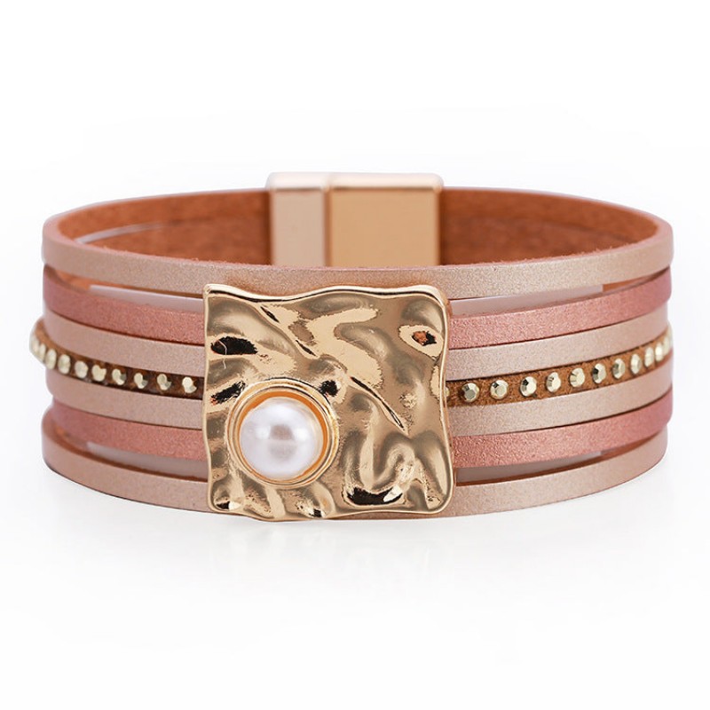 Bohemian Multi-layered Leather Buckle with Pearl Bracelet