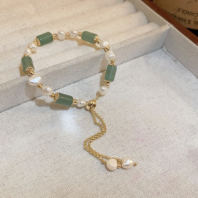 Tide Elegant Pearl Crystal Jade Double Circle Bracelet