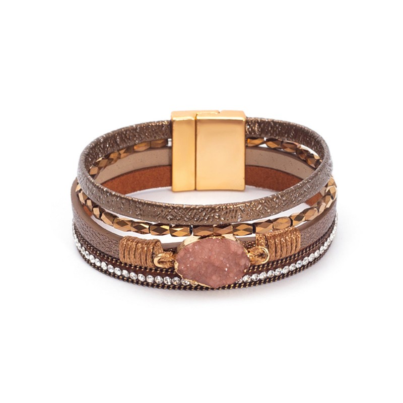 Crystal Studded Vintage Ethnic Style Beaded Leather Bracelet Crystal Studded Vintage Ethnic Style Beaded Leather Bracelet