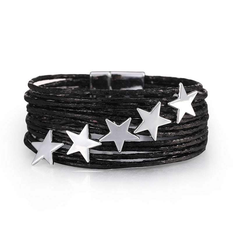 Multi-layer PU Magnetic Buckle Creative Five-pointed Star Bracelet