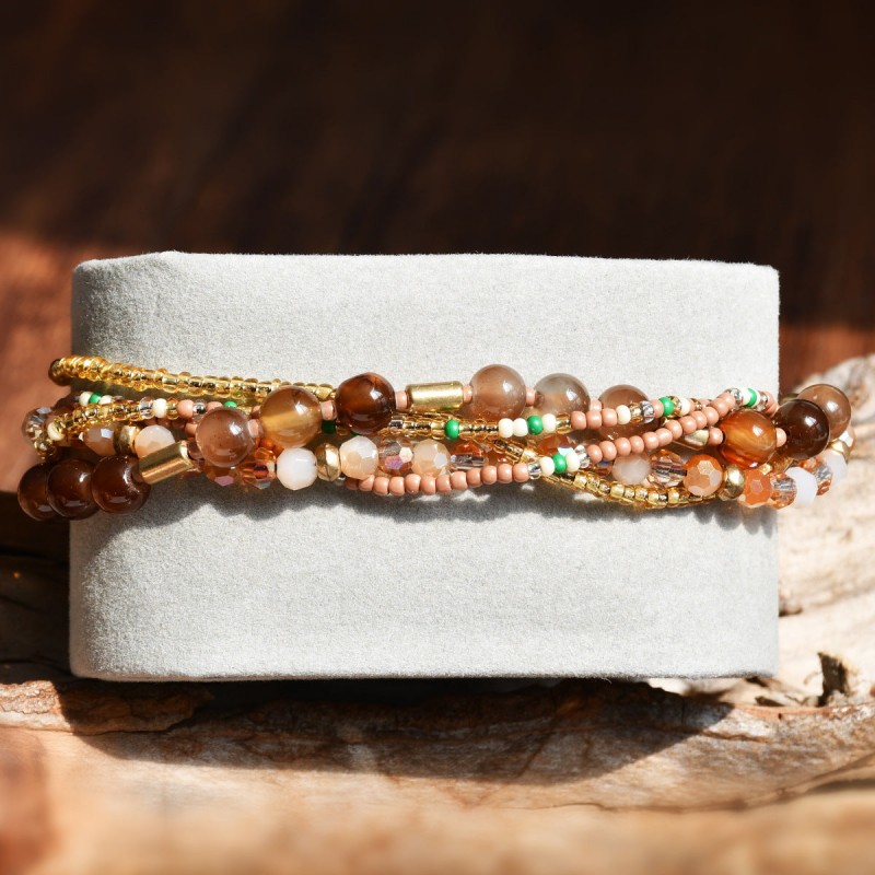 Bohemian multi-layer natural gravel crystal beaded bracelet