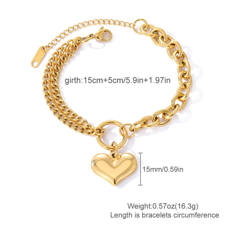 Stainless Steel Trendy Double-Layer Heart Bracelet