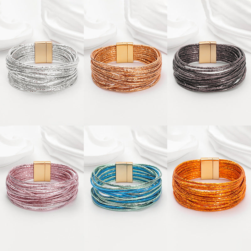 Bohemian Imitation Gold Wire Magnetic Clasp Leather Bracelet Bohemian Imitation Gold Wire Magnetic Clasp Leather Bracelet