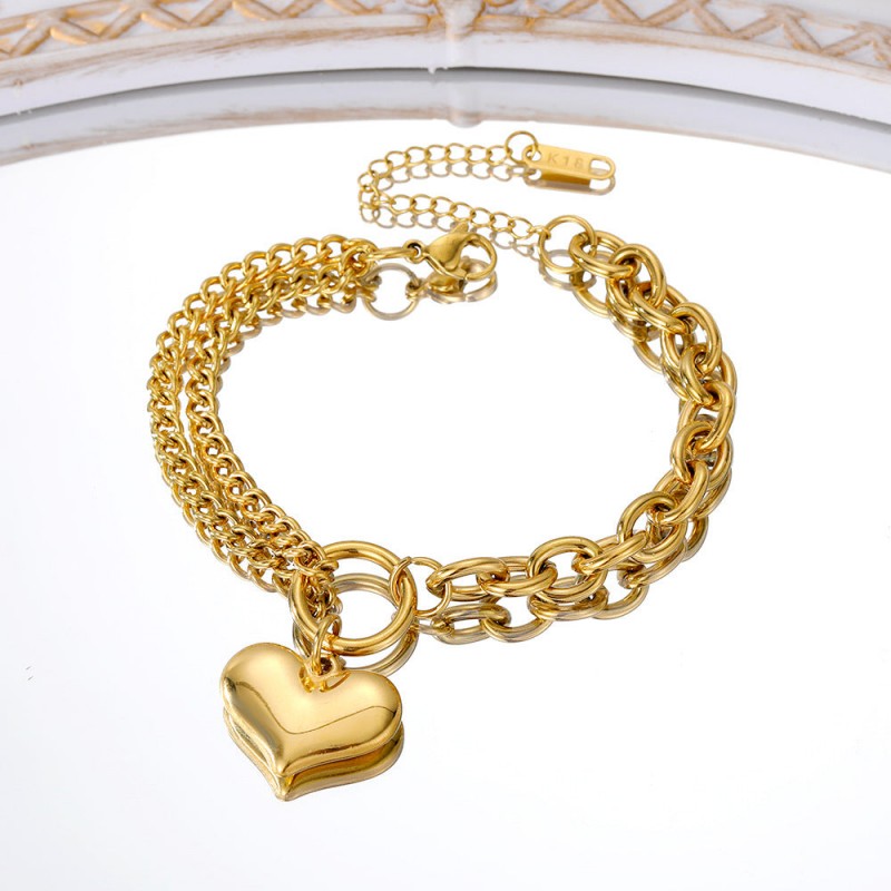 Stainless Steel Trendy Double-Layer Heart Bracelet