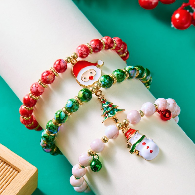 Christmas bracelet set snowman beaded bracelet