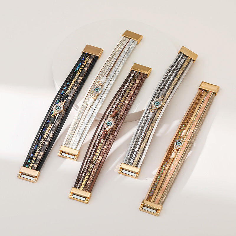 Devil's Eye Diamond Design Multi-Layer Pu Leather Ethnic Style Bracelet Devil's Eye Diamond Design Multi-Layer Pu Leather Ethnic Style Bracelet