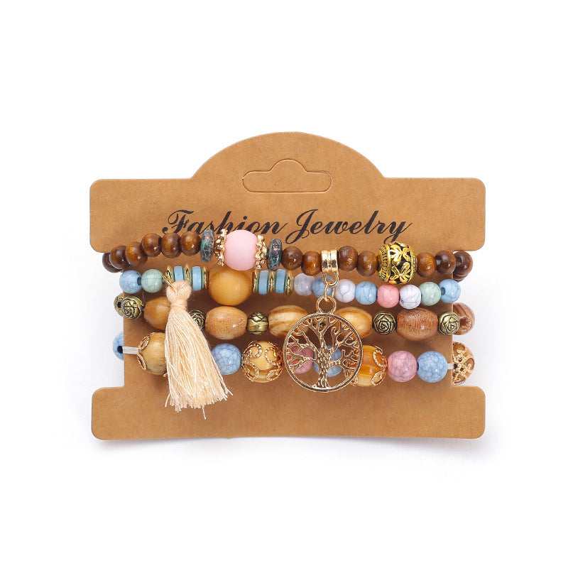 Bohemian multi-layered wooden beaded bracelet jewelry Bohemian multi-layered wooden beaded bracelet jewelry