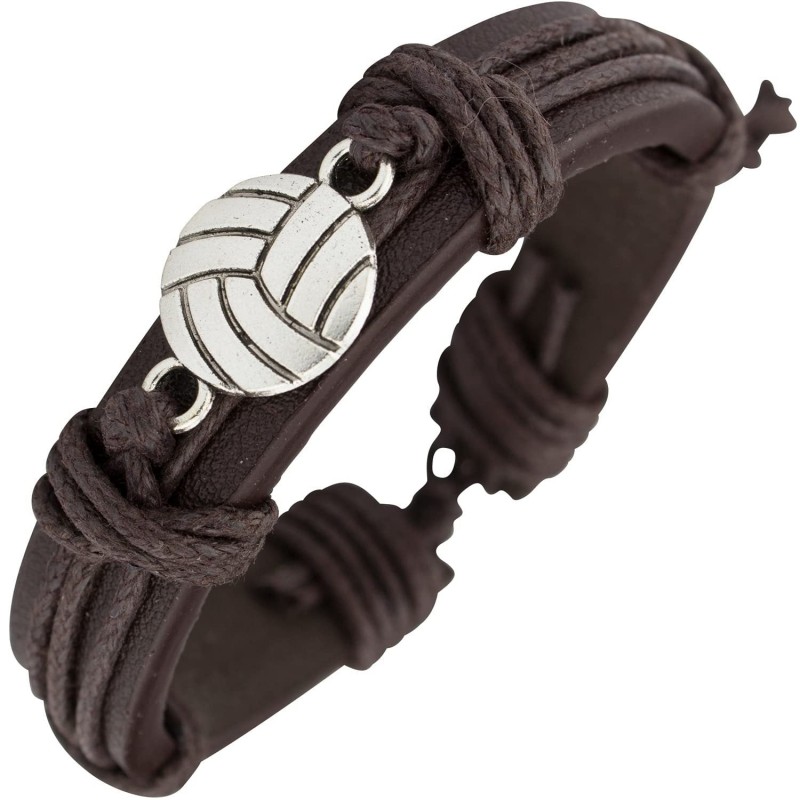 Sports Leather Football Basketball Hockey Alloy Adjustable Hand Woven Football Leather Bracelet
