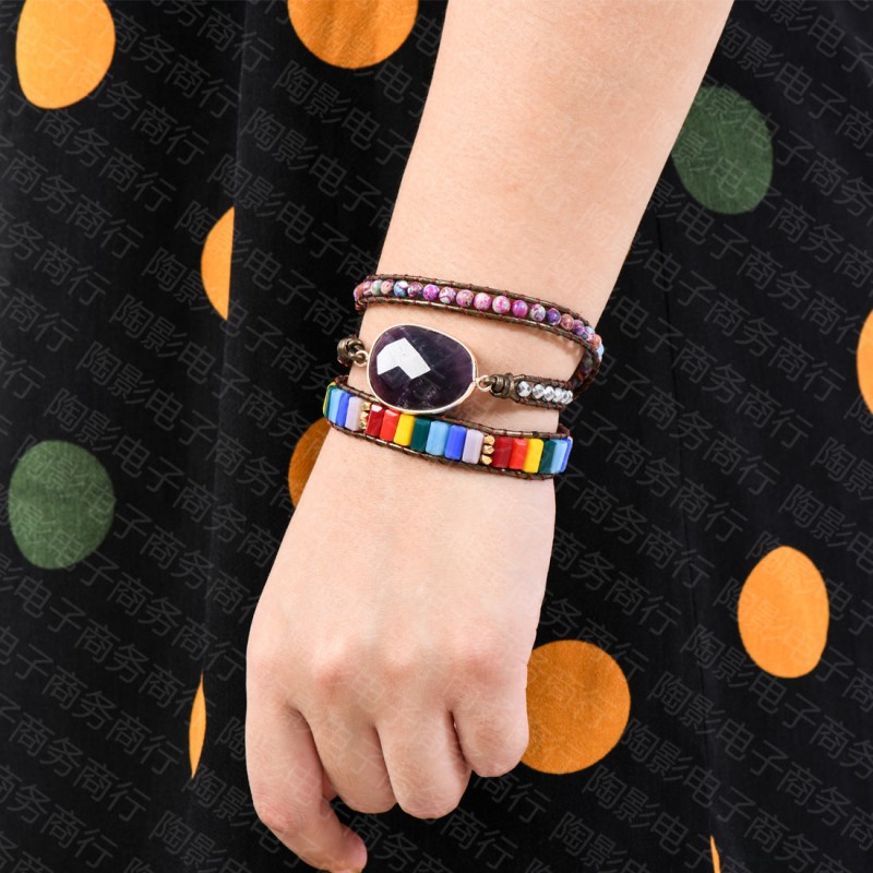 amethyst woven bohemian creative multi-layer bracelet amethyst woven bohemian creative multi-layer bracelet